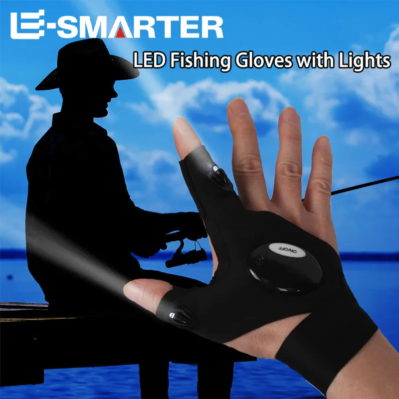 Rękawiczki LED z Otwartymi Palcami dla Mężczyzn i Kobiet, Wodoodporne, na Camping i do Nocnego Wędkowania 🎣